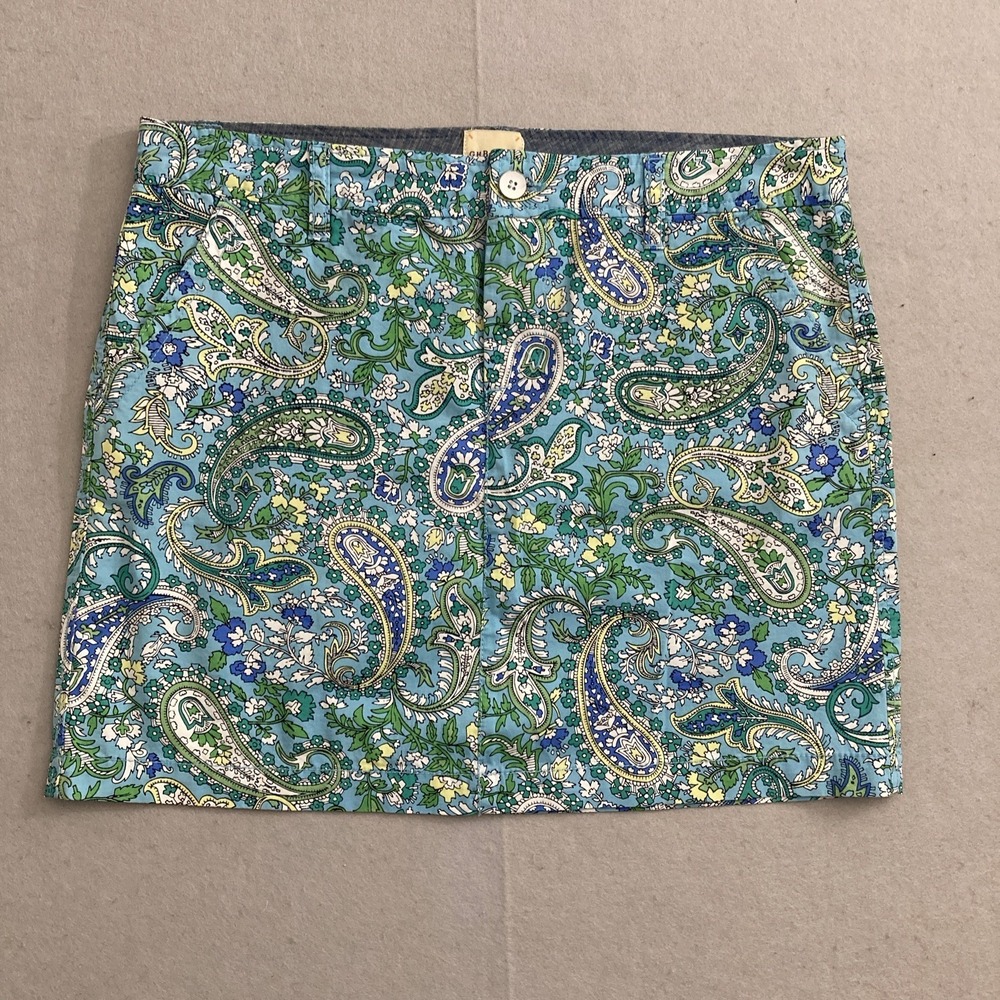 G.H. Bass& Co Mini Skirt Size 6 - Blue Green White Paisley - Cotton -Preppy